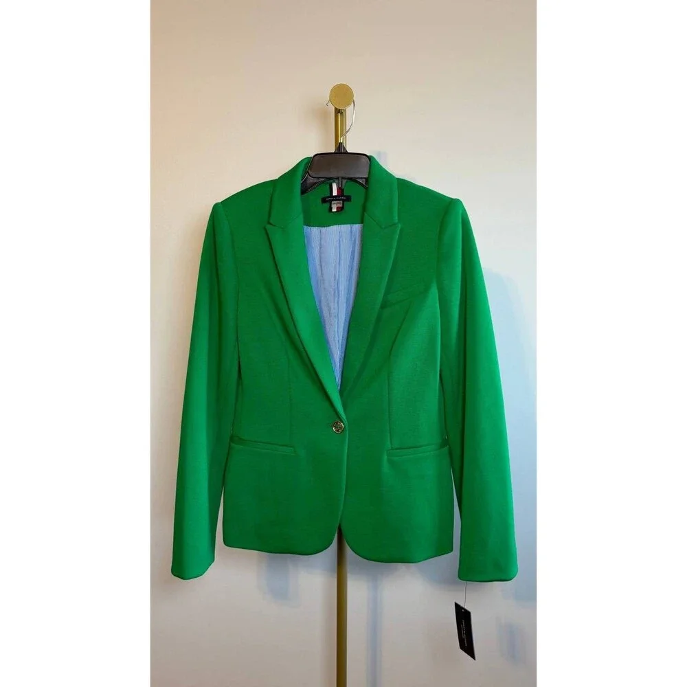 Tommy Hilfiger Scuba Peak‑Lapel Long‑Sleeve Blazer Green 8 NWT $139 - Picture 4 of 7